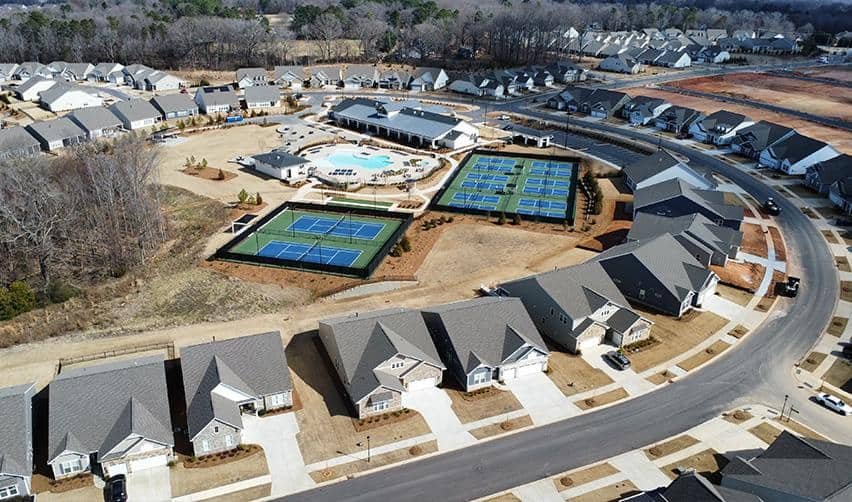 A aerial view of a neighborhood