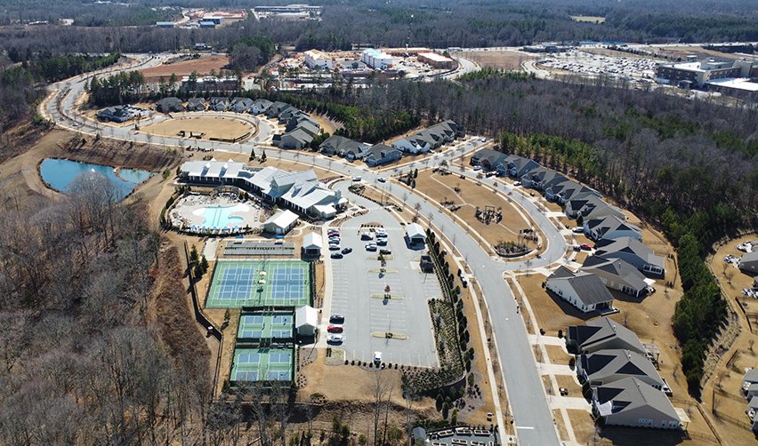 An aerial view of a neighborhood