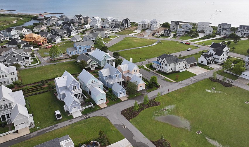 A aerial view of a neighborhood